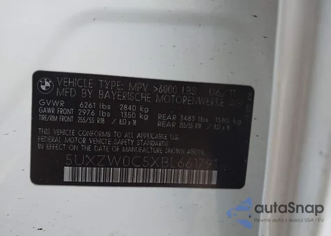 2011 BMW X5 xDrive35D z USA, uszkodzony, nr VIN 5UXZW0C5XBL661791